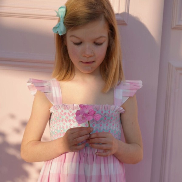Rachel Carson Girls Dress Candy Floss Gingham with Spearmint Hand Smocking Rachel Carson Girls Dress Candy Floss Gingham with Spearmint Hand Smocking