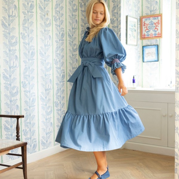 Ada Lovelace Dress Chambray with Berries and Cream Hand Smocking