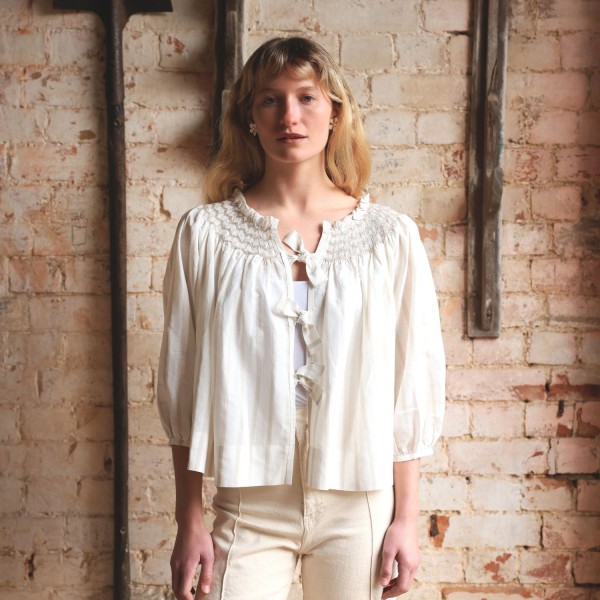 Cleopatra Jacket Latte Stripe with Coffee Cream Hand Smocking Edition 4 Cleopatra Jacket Latte Stripe with Coffee Cream Hand Smocking Edition 4