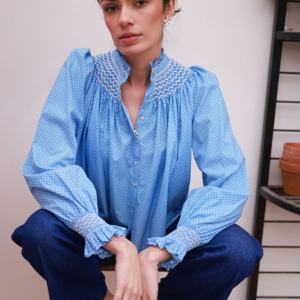 Pom x Smock London Scholl Blouse Paperwhite Ditsy with Snowdrop Hand Smocking Edition 61 Pom x Smock London Scholl Blouse Paperwhite Ditsy with Snowdrop Hand Smocking Edition 61