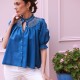 Scholl Blouse Cobalt Linen with Vanilla Hand Smocking Edition 54